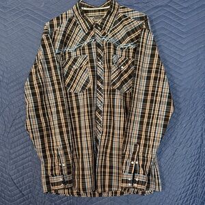 Men's Black and Brown Plaid Button Down Shirt